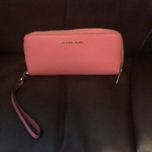 Coral Michael Kors large saffiano leather wallet